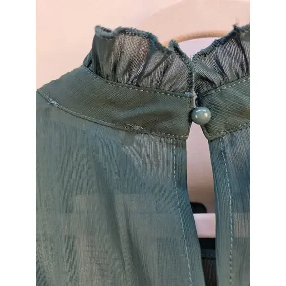 Kirundo Women's extra Large Sweater NWT Green Sheer High Collar Ruffle Preppy - Picture 10 of 16
